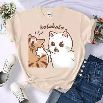 Летняя забава, две кошки спорят, 3D-печатная женская футболка, летняя футболка с круглым вырезом, женская мода, универсальная одежда, мягкая спортивная одежда в стиле хип-хоп S