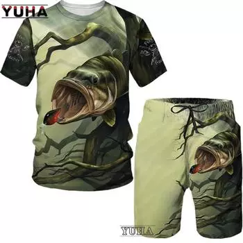 Летняя забавная футболка с 3D принтом для ловли карпа, комплект шорт, мужская спортивная одежда, спортивные костюмы с круглым вырезом и коротким рукавом, крутая мужская одежда S