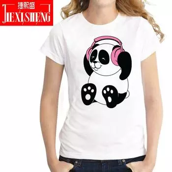 Летняя забавная женская футболка с принтом панды DJ, классная футболка в стиле Харадзюку, повседневные футболки с коротким рукавом 3XL белый