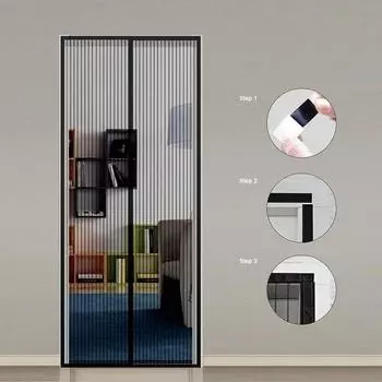 Летняя занавеска для двери-ширмы Электромагнитная дверная сетка с полнокадровыми кольцевыми креплениями предотвращает попадание комаров в комнату 80x210cm чёрный