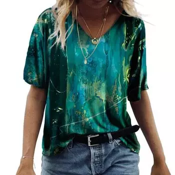 Летняя зеленая красная футболка для пар XL-7XL, футболка больших размеров, женские топы с v-образным вырезом и короткими рукавами, повседневные футболки с 3D цветочным принтом XL