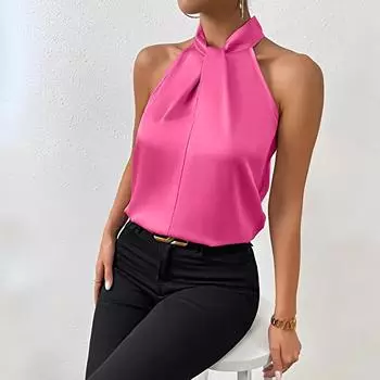 Летняя женская атласная имитация шелка верхняя одежда премиум-класса жилеты без рукавов Commuter Neck S чёрный