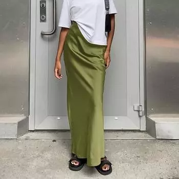 Летняя женская атласная юбка 2024, модная черная повседневная женская юбка с драпировкой «рыбий хвост», женская элегантная свободная одежда 259 S чёрный