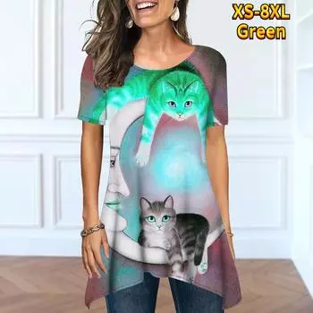 Летняя женская базовая модная и удобная уличная одежда, повседневный свободный топ с короткими рукавами и круглым вырезом под разрезом XS-8XL XL