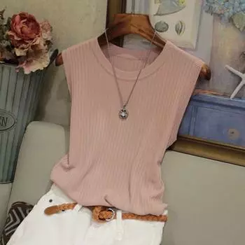 Летняя женская блузка без рукавов, топы, тонкая шелковая женская футболка, женская модная новая белая футболка больших размеров, женская розовый