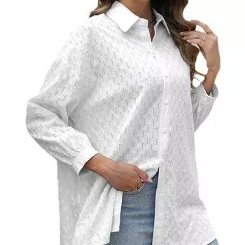 Летняя женская блузка больших размеров из жаккарда с рукавом «летучая мышь» и рукавом три четверти, офисные женские рубашки S белый