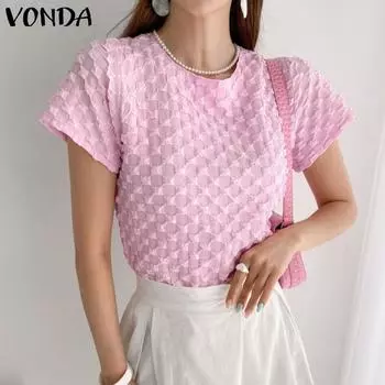 Летняя женская блузка VONDA с круглым вырезом и объемными рукавами S розовый
