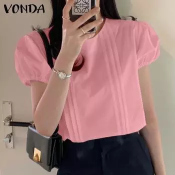 Летняя женская блузка VONDA с круглым вырезом и короткими рукавами, рубашки