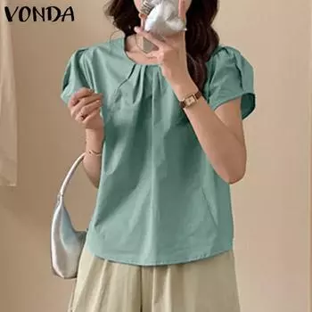 Летняя женская блузка VONDA с круглым вырезом и объемными рукавами