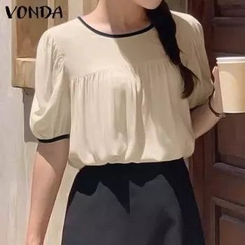 Летняя женская блузка VONDA с круглым вырезом и объемными рукавами, цветная краш-блузка