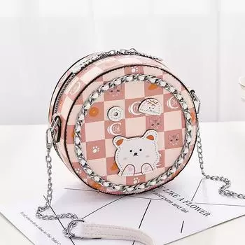 Летняя женская цепочка маленькая круглая сумка текстура модная цепочка наплечная сумка через плечо принтованная женская круглая сумка для телефона женская
