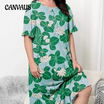 Летняя женская длинная ночная рубашка больших размеров со свежим принтом и короткими рукавами, домашняя одежда 1XL разноцветный