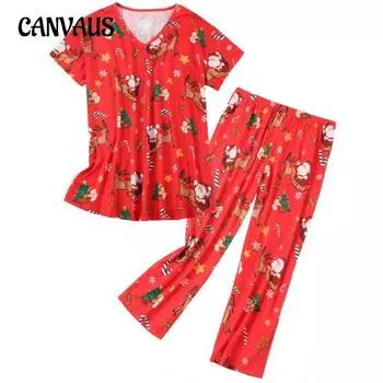 Летняя женская домашняя одежда, пижамы с принтом, футболка, брюки, комплект из двух предметов S