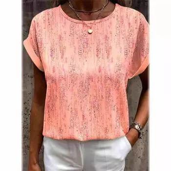 Летняя женская дорожная кофта с круглым вырезом и короткими рукавами в стиле минимализма S