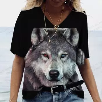 Летняя женская футболка Animal Wolf Clothing 3D Printed T Shirt S