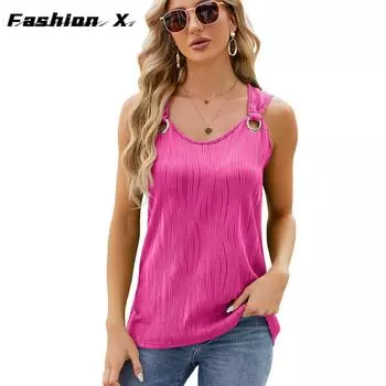 Летняя женская футболка без рукавов, однотонный женский жилет с круглым вырезом, свободный топ S