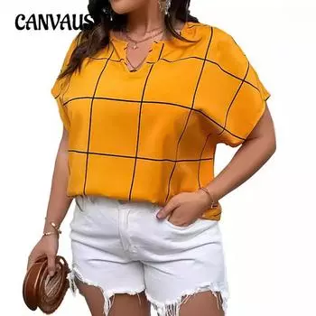 Летняя женская футболка больших размеров, клетчатая футболка с принтом, рубашка с коротким рукавом, женские топы с рукавом «летучая мышь» без углового воротника XL белый