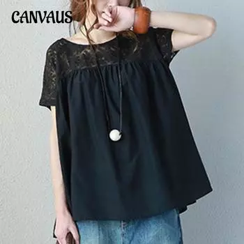 Летняя женская футболка больших размеров, однотонная кружевная рубашка с коротким рукавом, топ S белый