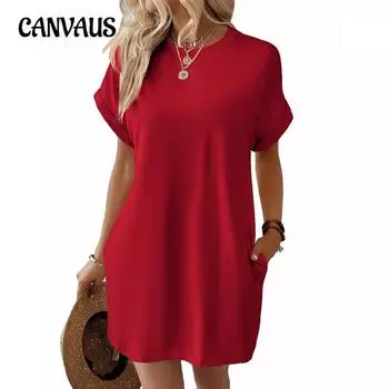 Летняя женская футболка больших размеров, платье однотонное, с круглым вырезом, свободные платья с коротким рукавом и карманами S белый
