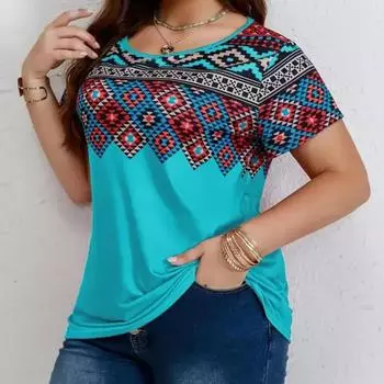 Летняя женская футболка больших размеров, повседневная футболка с 3D принтом, футболка с круглым вырезом и короткими рукавами, топ S