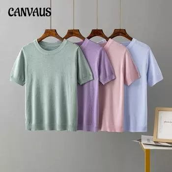 Летняя женская футболка больших размеров, яркий шелковый тонкий трикотаж с короткими рукавами, пуловер, верхняя футболка, нижняя рубашка