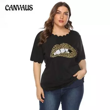 Летняя женская футболка больших размеров с леопардовым принтом, повседневная футболка, топы с короткими рукавами 0XL чёрный