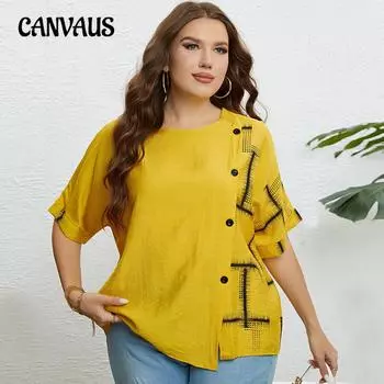 Летняя женская футболка больших размеров с круглым вырезом в рубчик, свободный топ с короткими рукавами