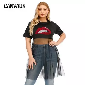 Летняя женская футболка больших размеров с вышивкой, сетчатая футболка с короткими рукавами, топы 1XL