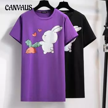 Летняя женская футболка больших размеров с круглым вырезом, средний длинный топ с короткими рукавами XL чёрный