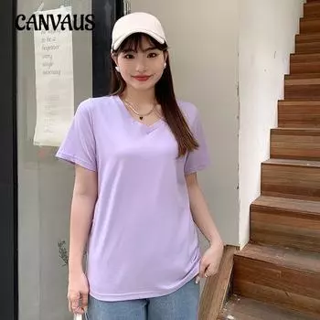 Летняя женская футболка больших размеров, свободные топы с v-образным вырезом и короткими рукавами L чёрный