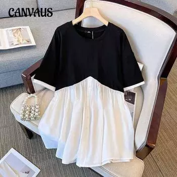 Летняя женская футболка больших размеров, топ с короткими рукавами и нерегулярной окантовкой 2XL чёрный