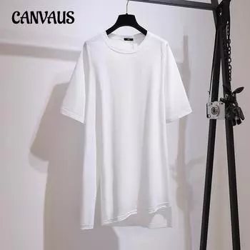 Летняя женская футболка больших размеров, топы с короткими рукавами, свободная длинная футболка средней длины с разрезом 2XL белый