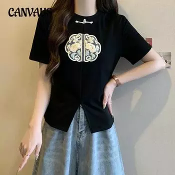 Летняя женская футболка больших размеров в национальном стиле с круглым вырезом и тяжелой вышивкой, повседневные топы с короткими рукавами XL белый