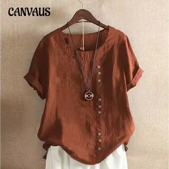 Летняя женская футболка больших размеров, винтажные хлопковые и льняные повседневные свободные топы с короткими рукавами