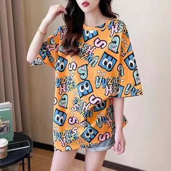 Летняя женская футболка большого размера, корейская забавная футболка с буквенным принтом и графикой, длинная футболка, одежда в стиле Харадзюку, женские футболки, уличная одежда M розовый