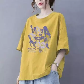 Летняя женская футболка большого размера с короткими рукавами, свободная верхняя одежда, топы с круглым вырезом XS