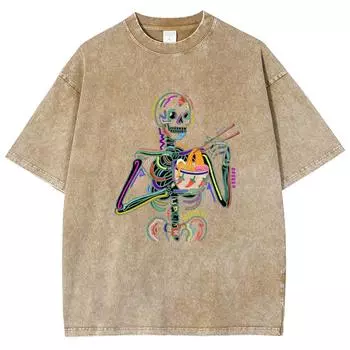 Летняя женская футболка черная оверсайз с принтом черепа, топ с круглым вырезом, унисекс, забавная, повседневная, в стиле ретро, с коротким рукавом M