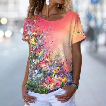 Летняя женская футболка Harajuku 3D Printed T-Shirts O-Neck Casual Blouses Повседневные свитера Женские футболки Streetwear S