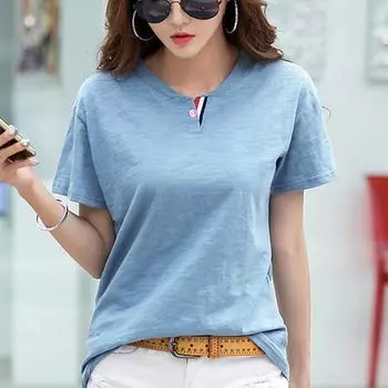 Летняя женская футболка из бамбукового хлопка с тонкими краями и короткими рукавами S чёрный