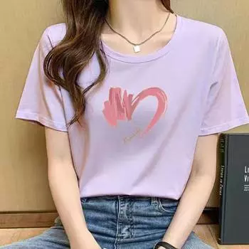 Летняя женская футболка из чистого хлопка с круглым вырезом и короткими рукавами, новая модная футболка с принтом S серый