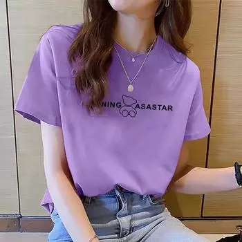 Летняя женская футболка из чистого хлопка с круглым вырезом и короткими рукавами, новая модная футболка с принтом S белый