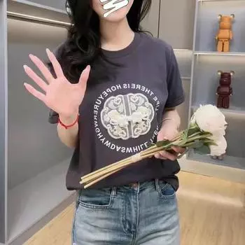 Летняя женская футболка из чистого хлопка с круглым вырезом и короткими рукавами, новая модная футболка с принтом S белый