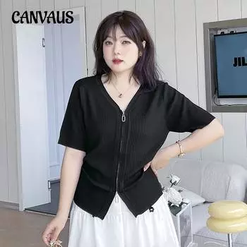 Летняя женская футболка из ледяного шелка размера плюс, тонкая темпераментная футболка с двойной молнией, топы L белый