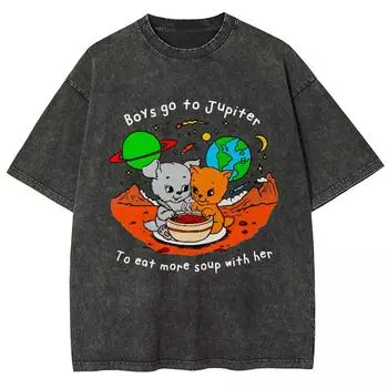 Летняя женская футболка из выбеленного денима, свободного кроя, с коротким рукавом, с мультяшным принтом, унисекс, трендовый, повседневный топ, мужской Y2K S