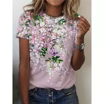 Летняя женская футболка l повседневный топ с коротким рукавом с 3D-принтом, модная футболка с круглым вырезом для женщин для отдыха XS