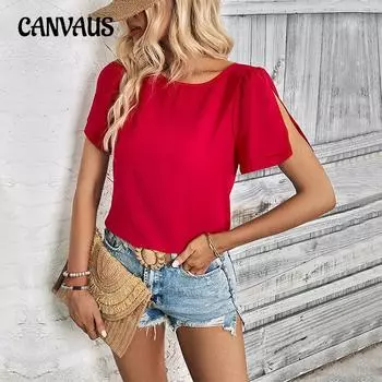 Летняя женская футболка, модная блузка с круглым вырезом, темперамент, элегантный топ с короткими рукавами S бордовый
