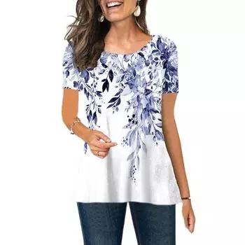 Летняя женская футболка, модная футболка с цветочным принтом, топы, футболки, женская одежда, повседневный женский топ, свободный пуловер с короткими рукавами и 3D принтом S