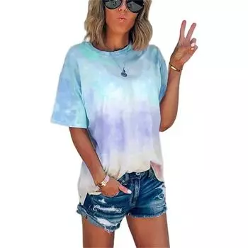 Летняя женская футболка модная градиентная футболка с коротким рукавом и 3D принтом футболки повседневная футболка женская Harajuku женская одежда Y2k M