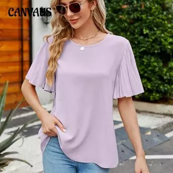 Летняя женская футболка, модная, с расклешенными рукавами и круглым вырезом S розовый