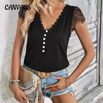 Летняя женская футболка, модный черный темпераментный элегантный топ с коротким рукавом S чёрный